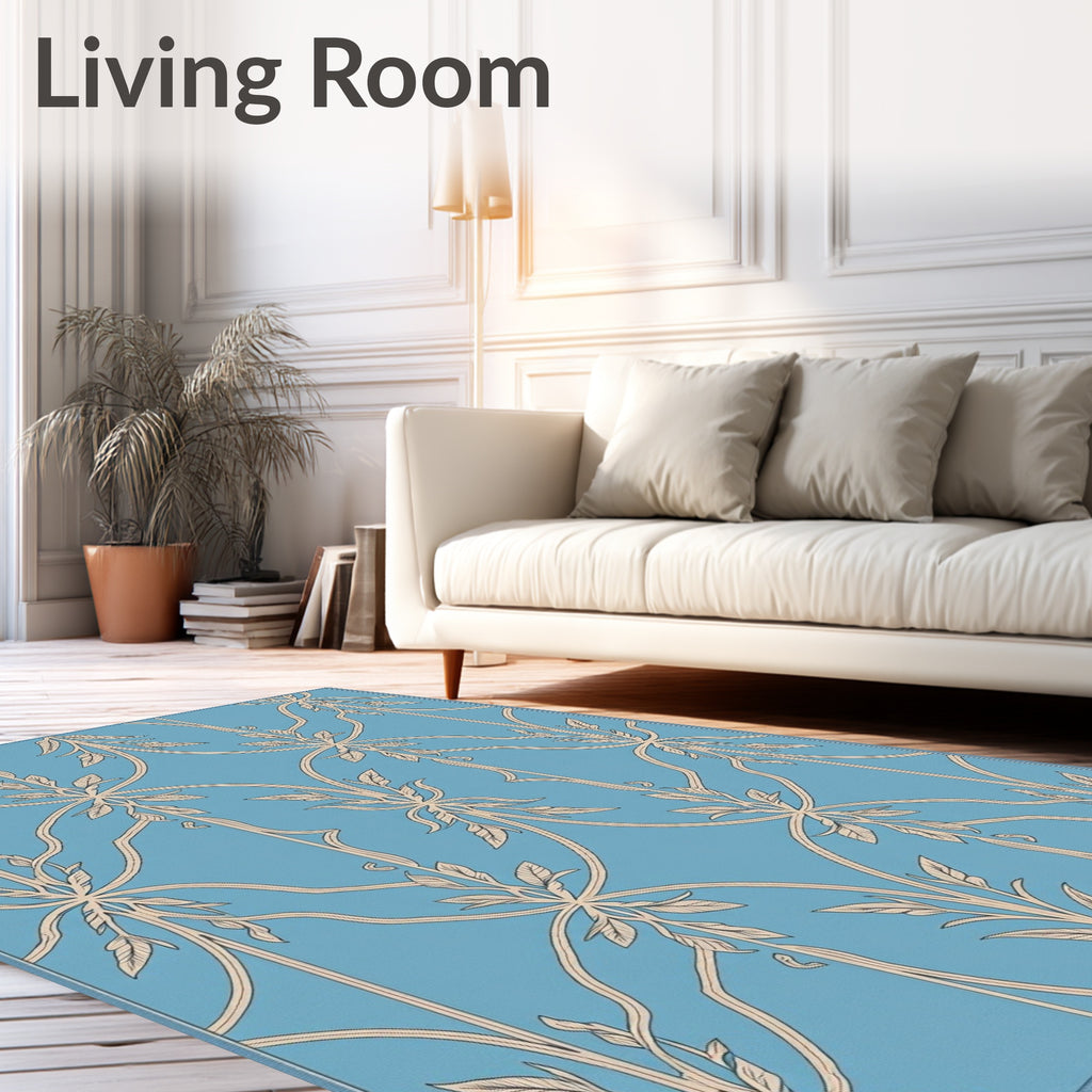 Classic Floral Scrollwork Blue Pattern Rug