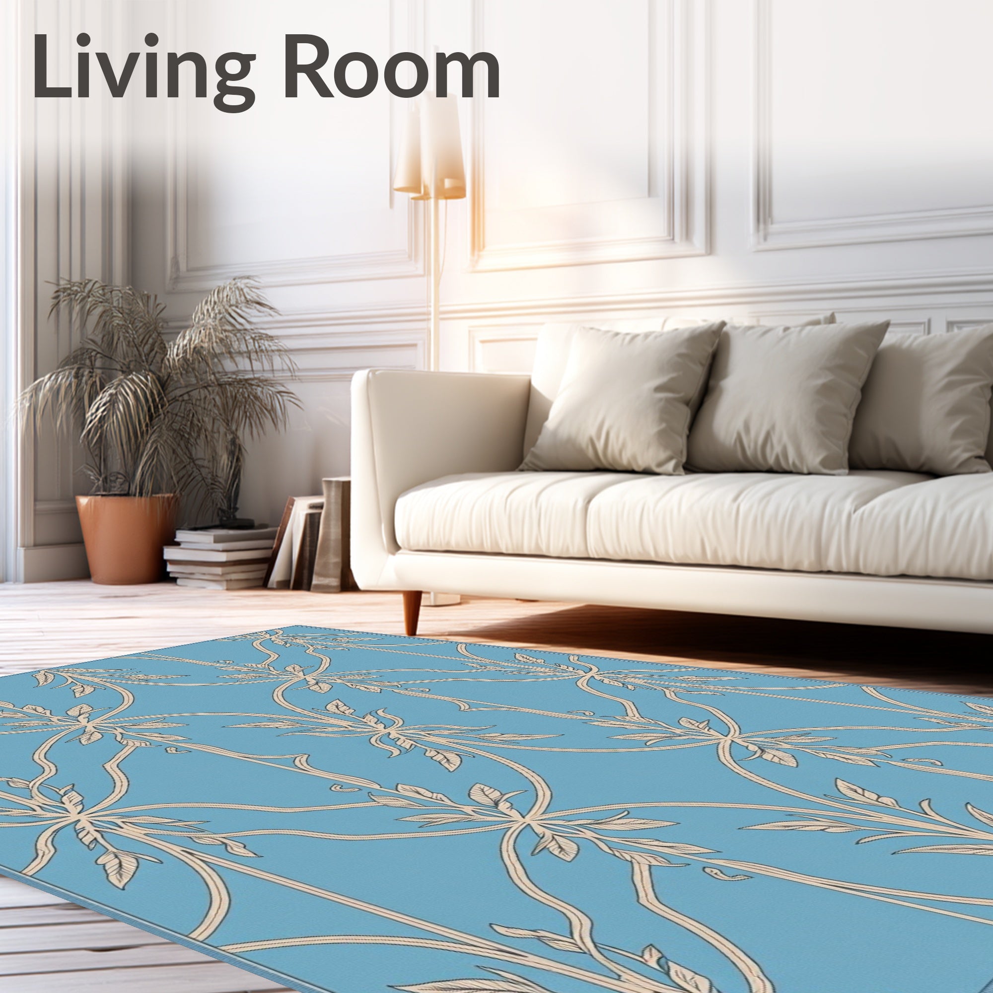 Classic Floral Scrollwork Blue Pattern Rug