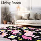 Pink Unicorns Stars Pattern Rug