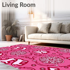 Pink Red Horse Floral MedallionRug Rug