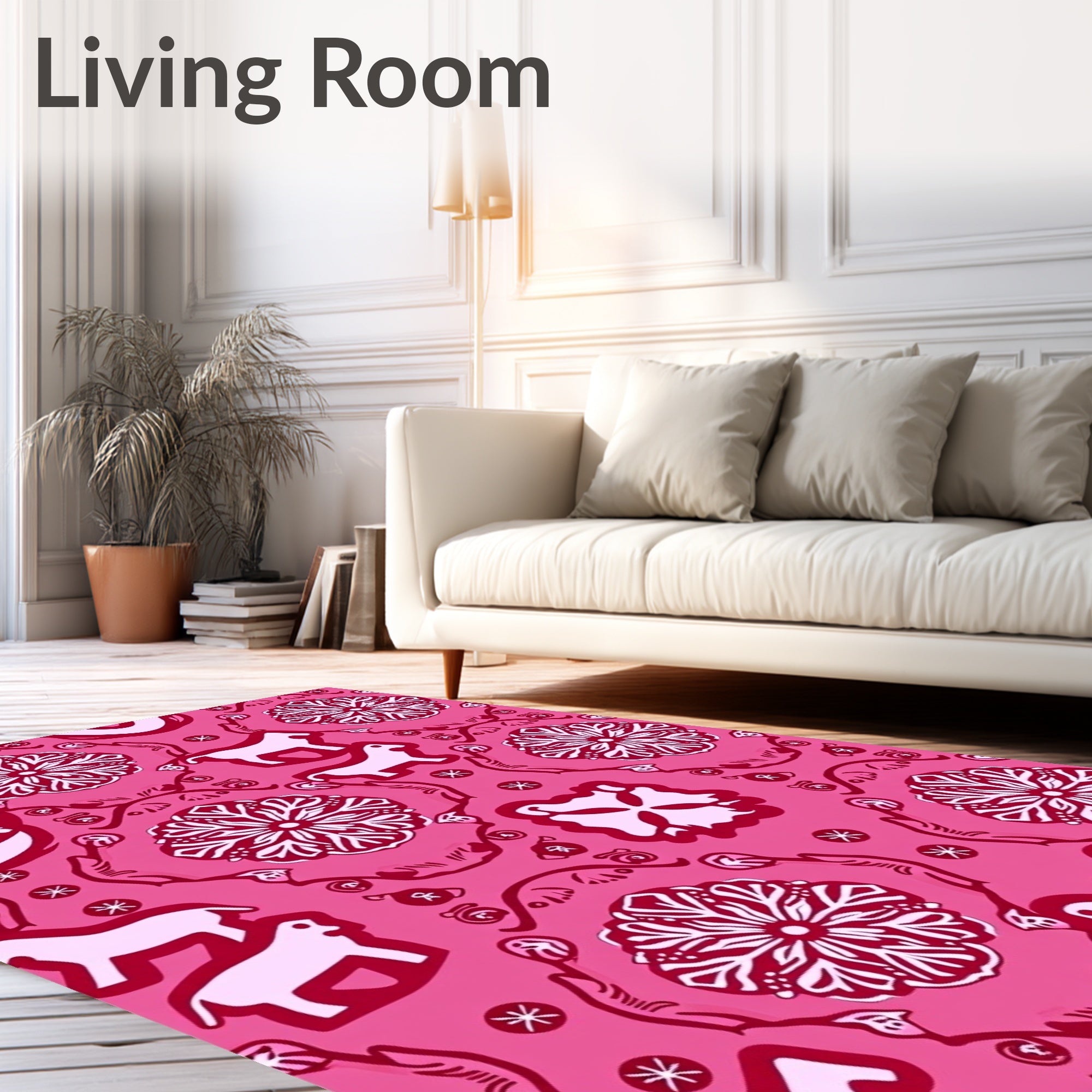Pink Red Horse Floral MedallionRug Rug