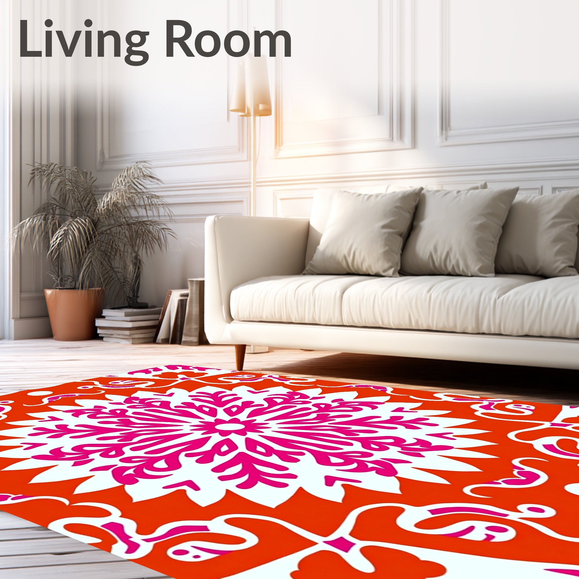 Vibrant Fuchsia Floral Mandala Design Rug