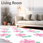 Pink Daisy Pattern With Green Stems Rug