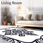 Black White Ornate Floral Pattern Rug