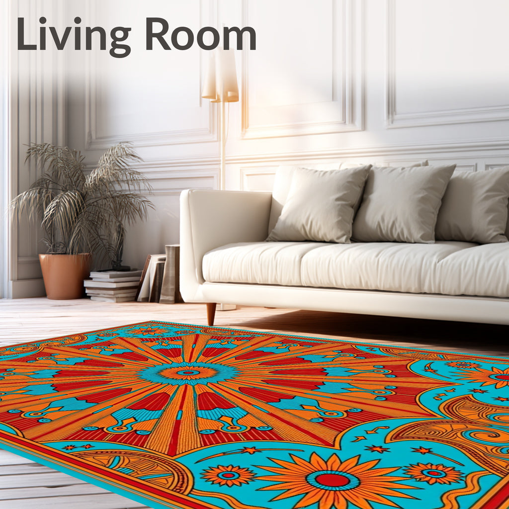 Vibrant Sunburst Mandala With Floral Accents Rug