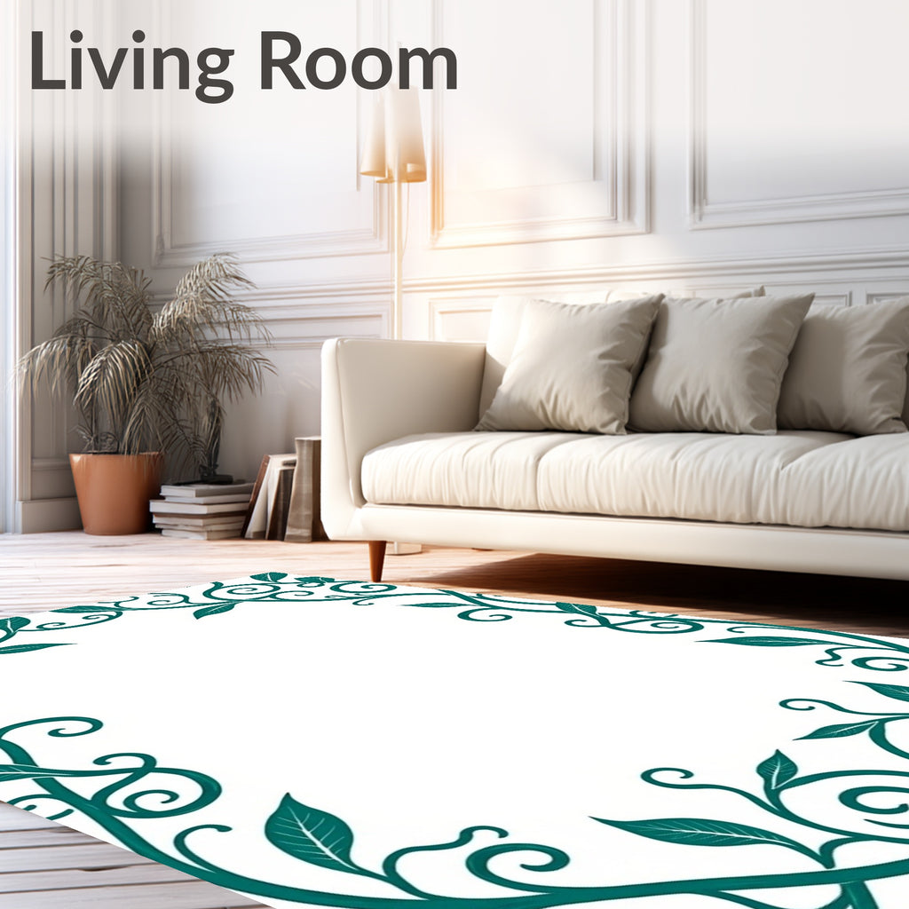 Teal Vine and Swirl Floral Pattern Rug