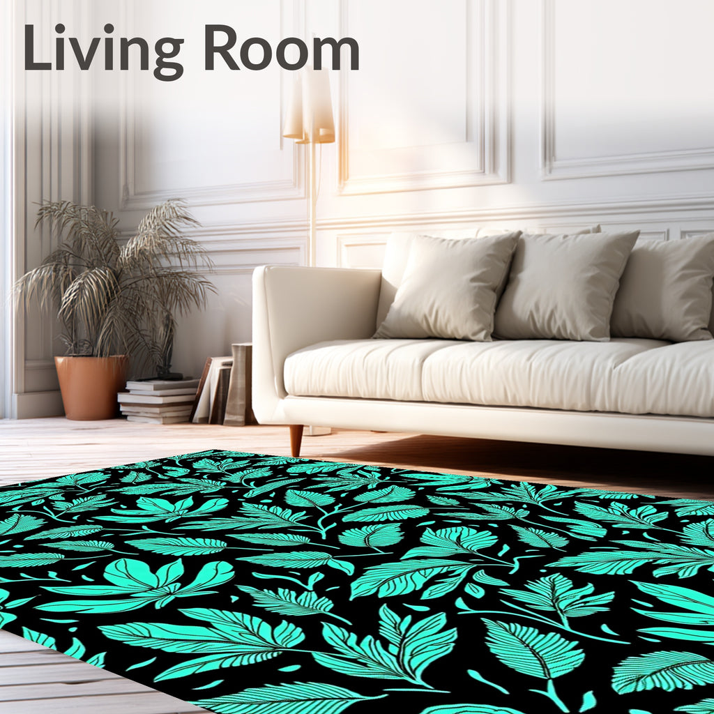 Aqua Leaf Patterned Abstract Design Rug