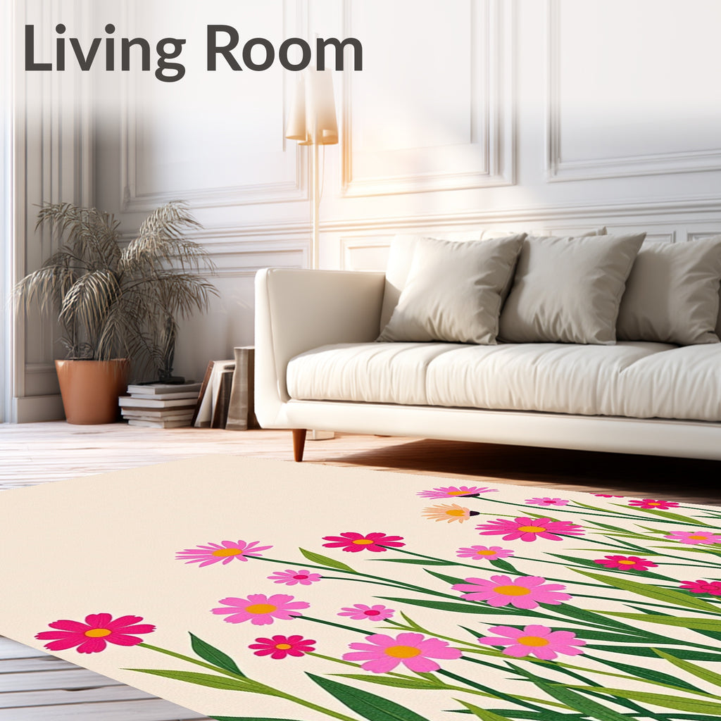 Pink Daisy Meadow Pattern Rug