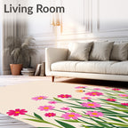 Pink Daisy Meadow Pattern Rug