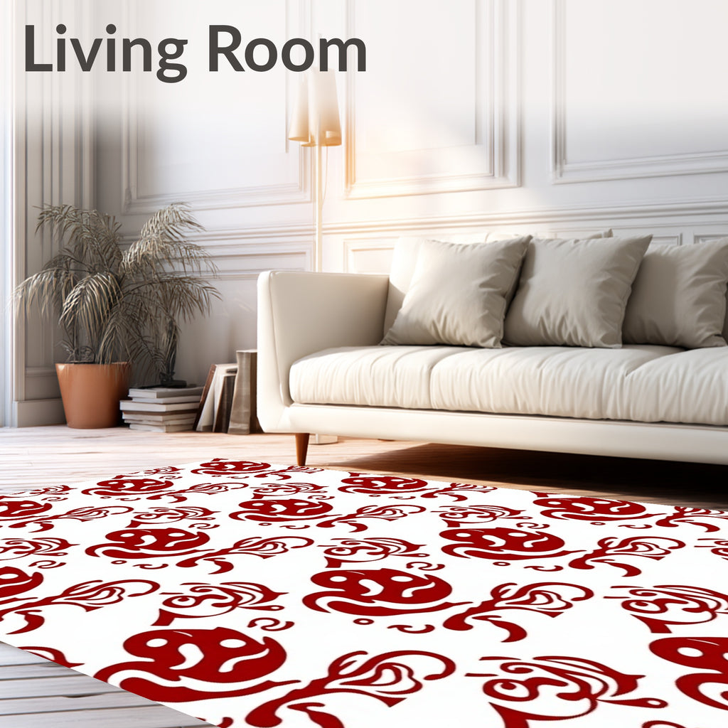 Vibrant Red Abstract Swirls Rug