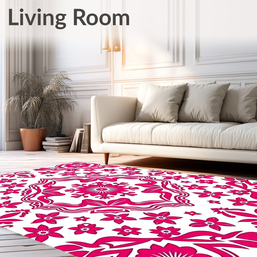 Bold Pink Floral Medallion Design Rug