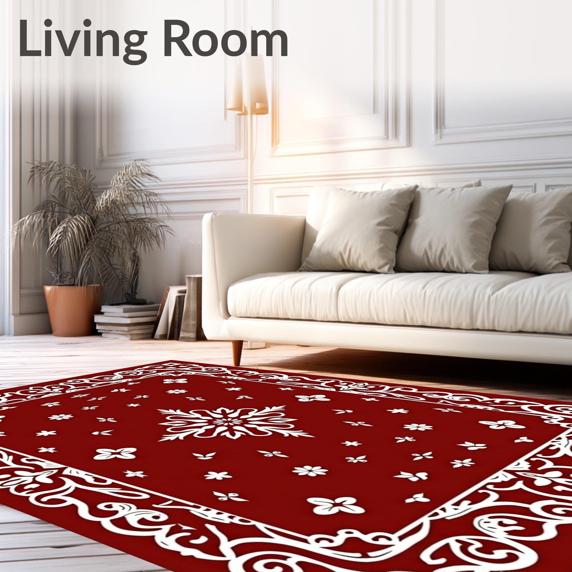 Crimson Floral Damask Patterned Rug