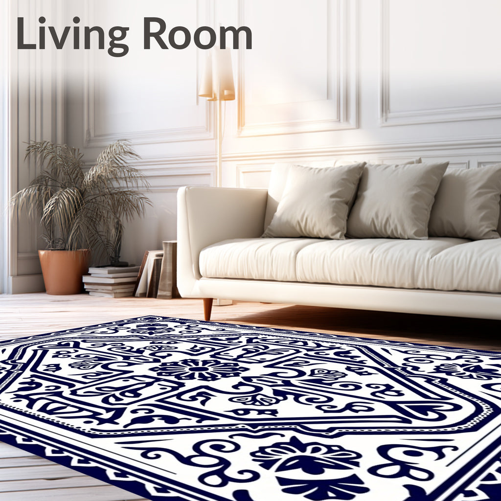 Classic Indigo Floral Symmetry Rug