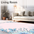 Blue Floral Botanical Border Design Rug
