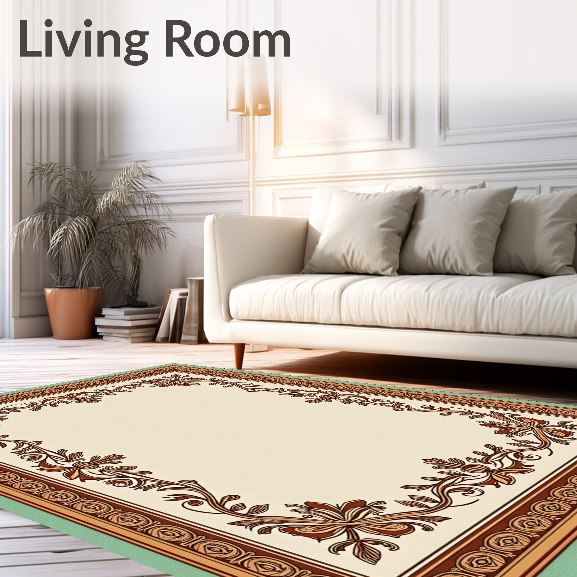 Ornate Floral Border Design Rug