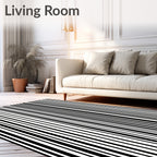 Bold Black White Vertical Stripe Design Rug