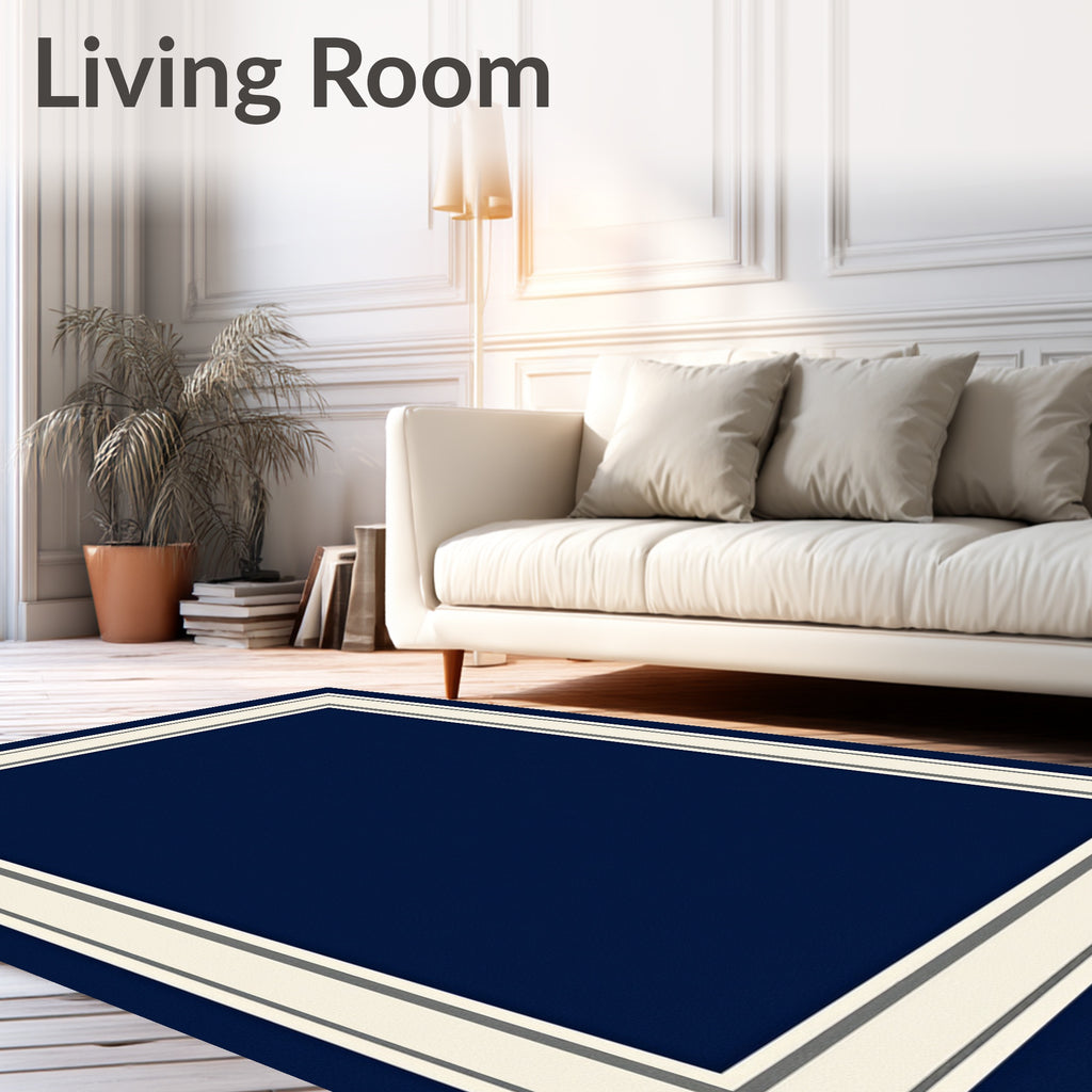 Classic Navy Cream Geometric Border Rug