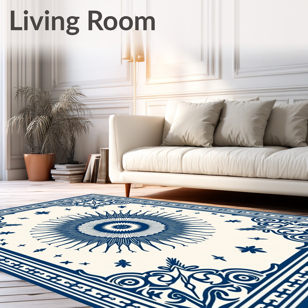 Classic Sunburst Ornamental Blue Pattern Rug
