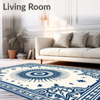 Classic Sunburst Ornamental Blue Pattern Rug