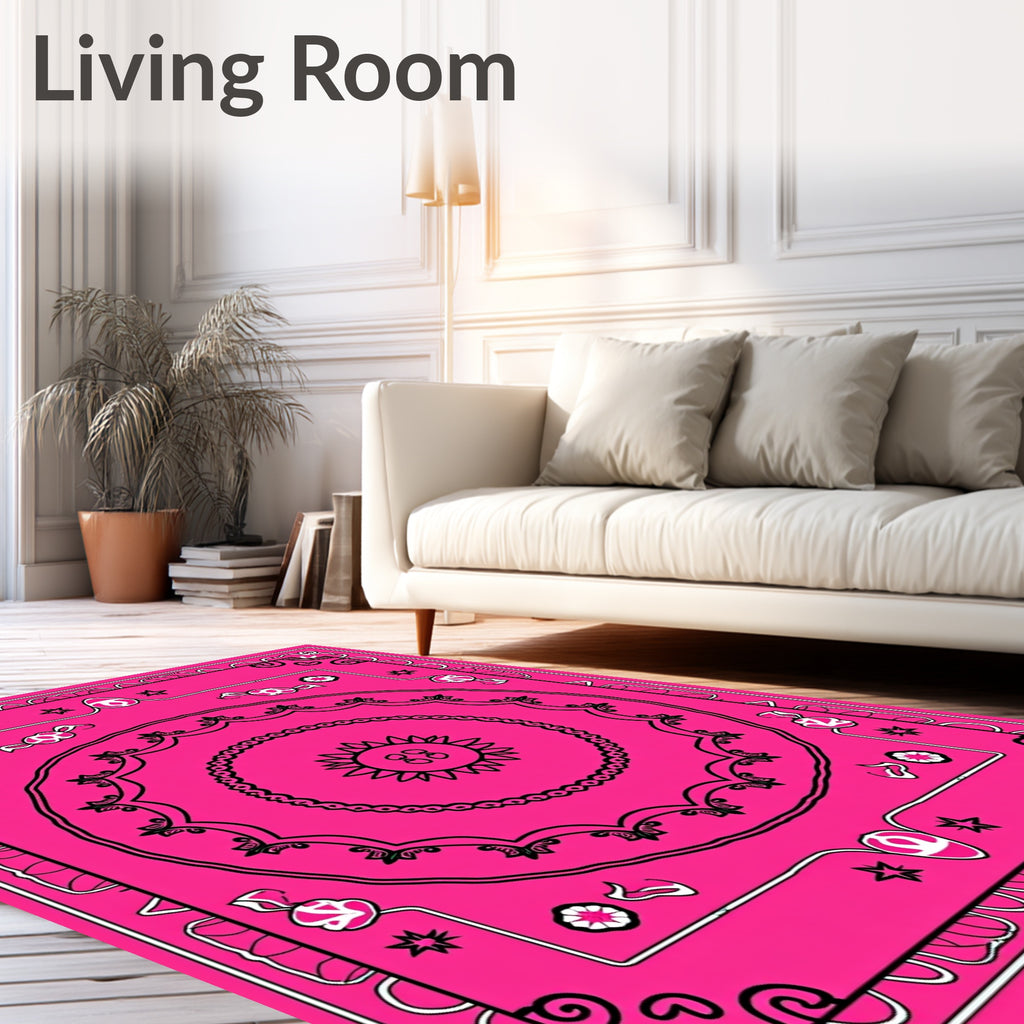Bold Pink Sunburst Mandala Design Rug