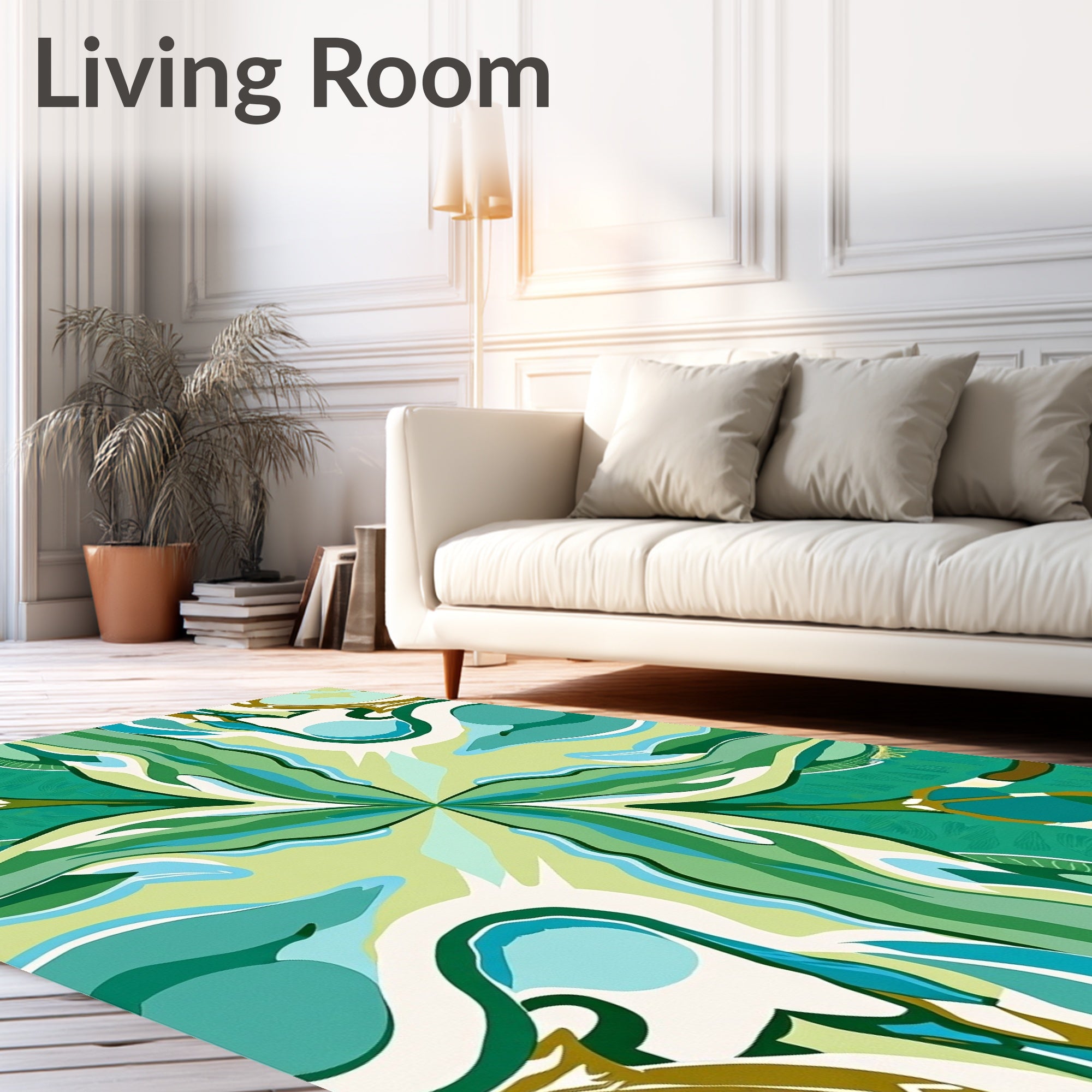 Abstract Green Leafy Flow Pattern Rug