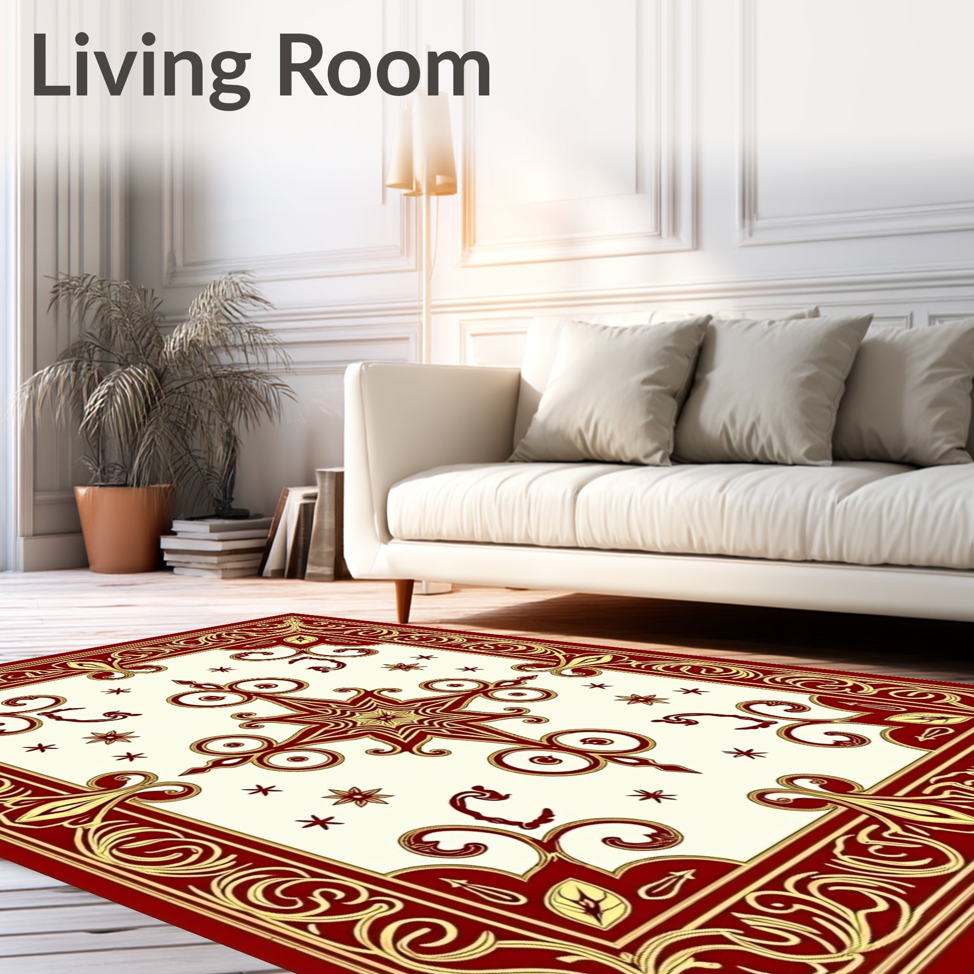 Ornate Red Gold Medallion Pattern Rug