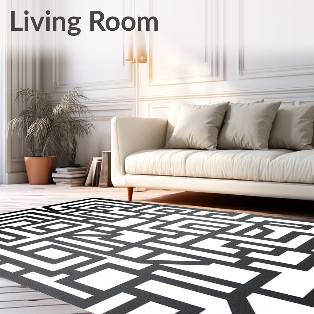 Monochromatic Abstract Geometric Tangle Pattern Rug