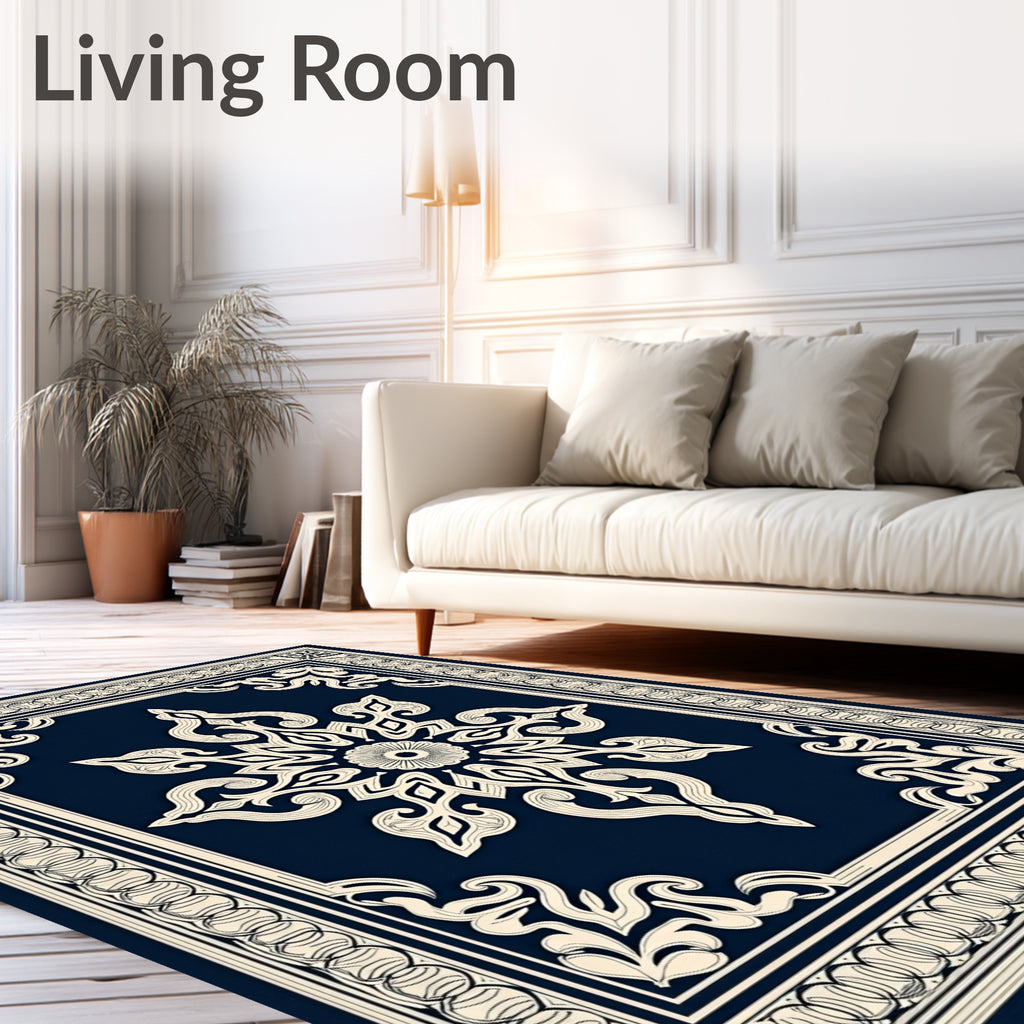 Intricate Floral Medallion Navy Rug