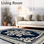 Intricate Floral Medallion Navy Rug