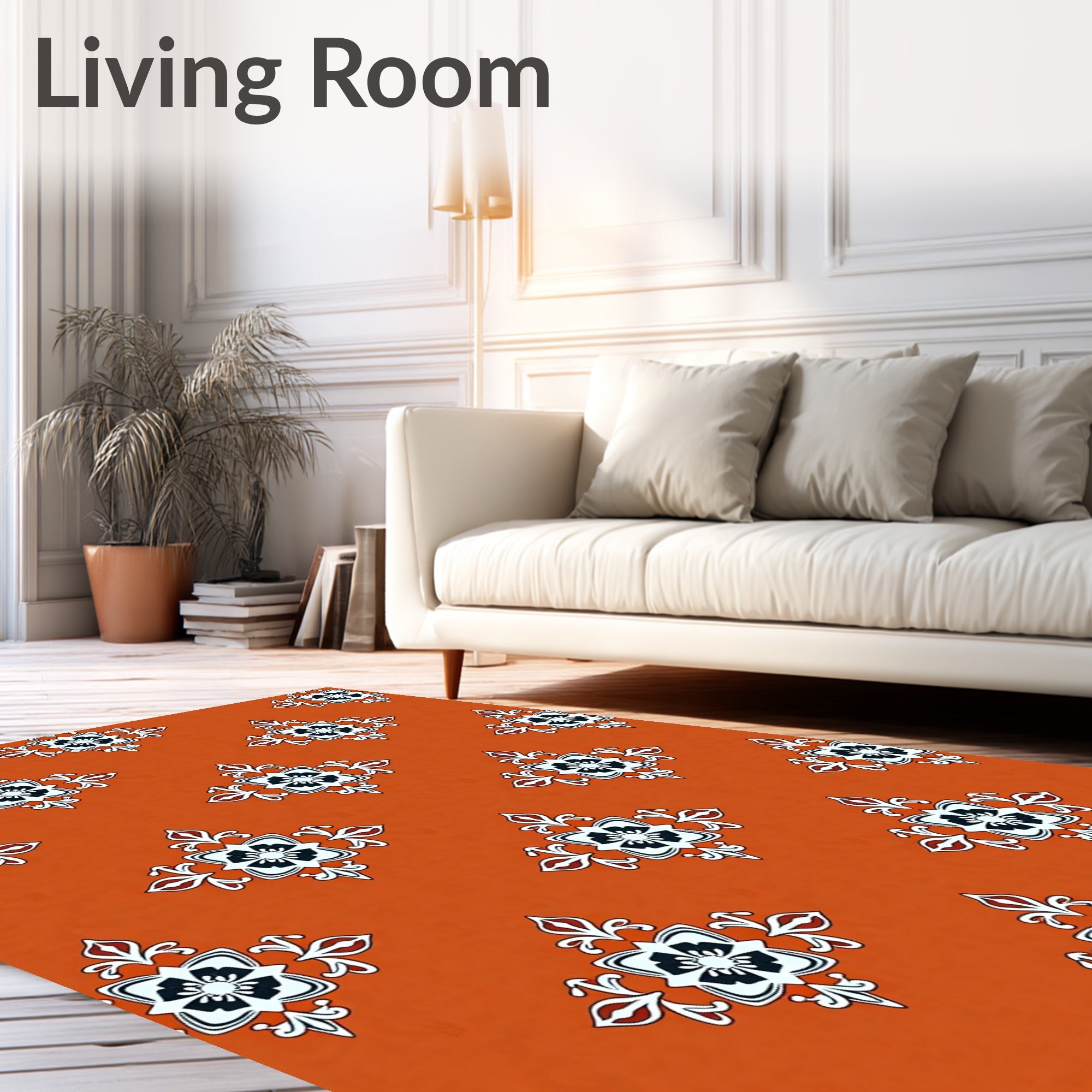 Ornate Floral Motif Red Orange Pattern Rug