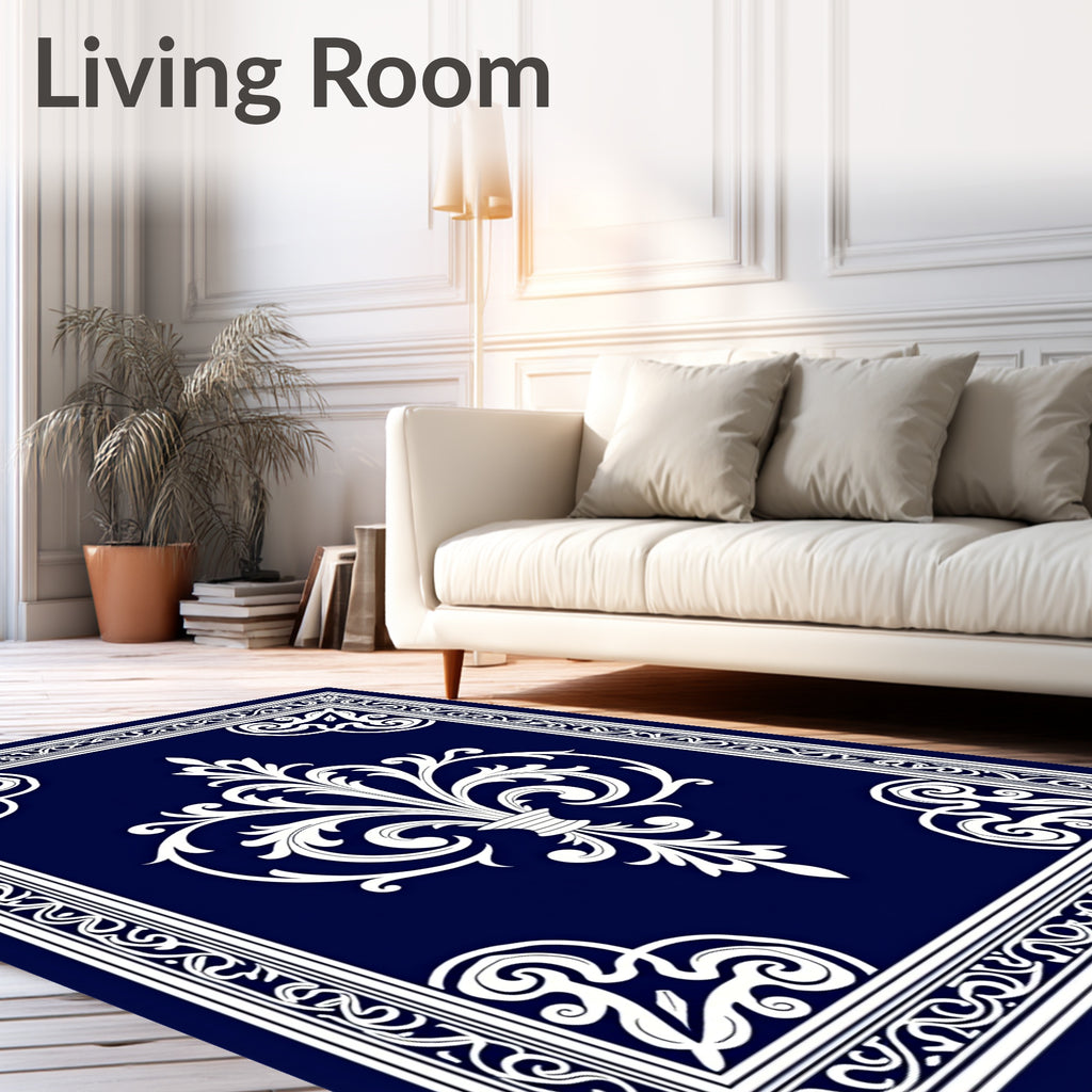 Ornate Flourish Navy Pattern Rug