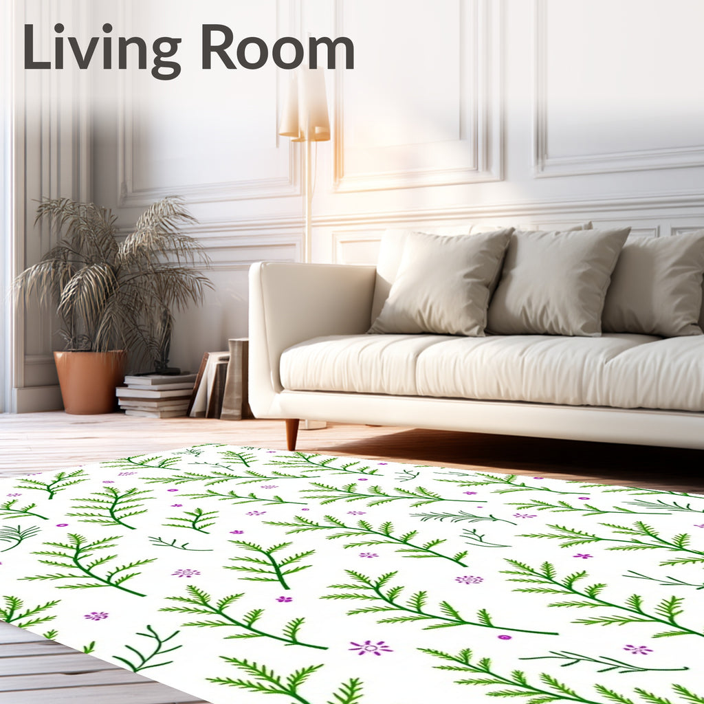 Green Branches With Purple Floral Accents Rug