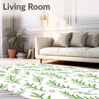 Green Branches With Purple Floral Accents Rug