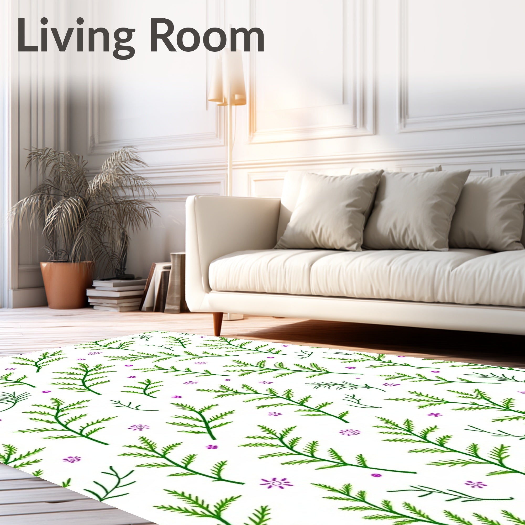 Green Branches With Purple Floral Accents Rug