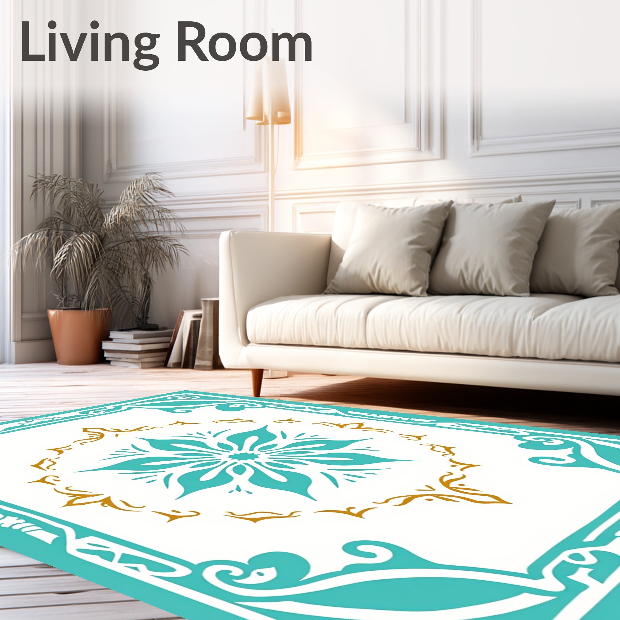 Turquoise and Gold Floral Medallion Design Rug