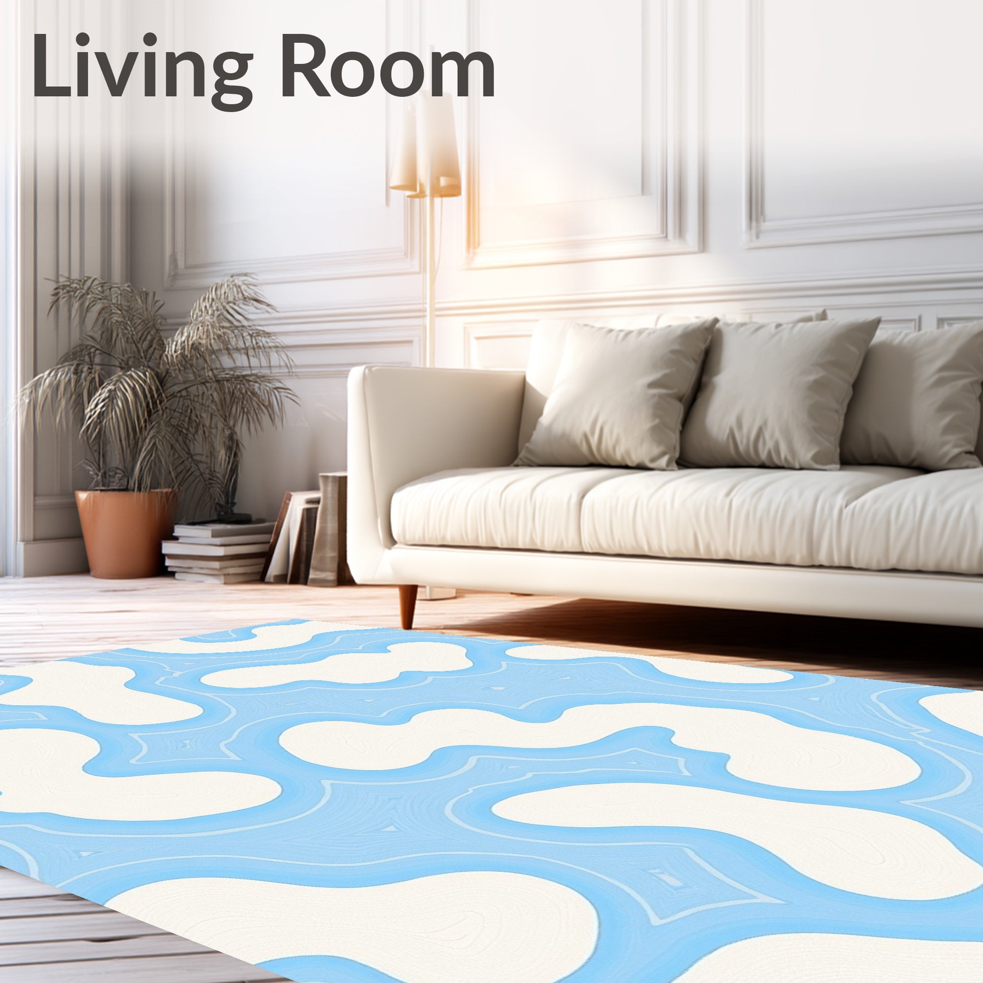 Abstract Blue White Organic Flow Rug