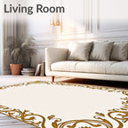 Ornate Gold Floral Scroll Border Rug