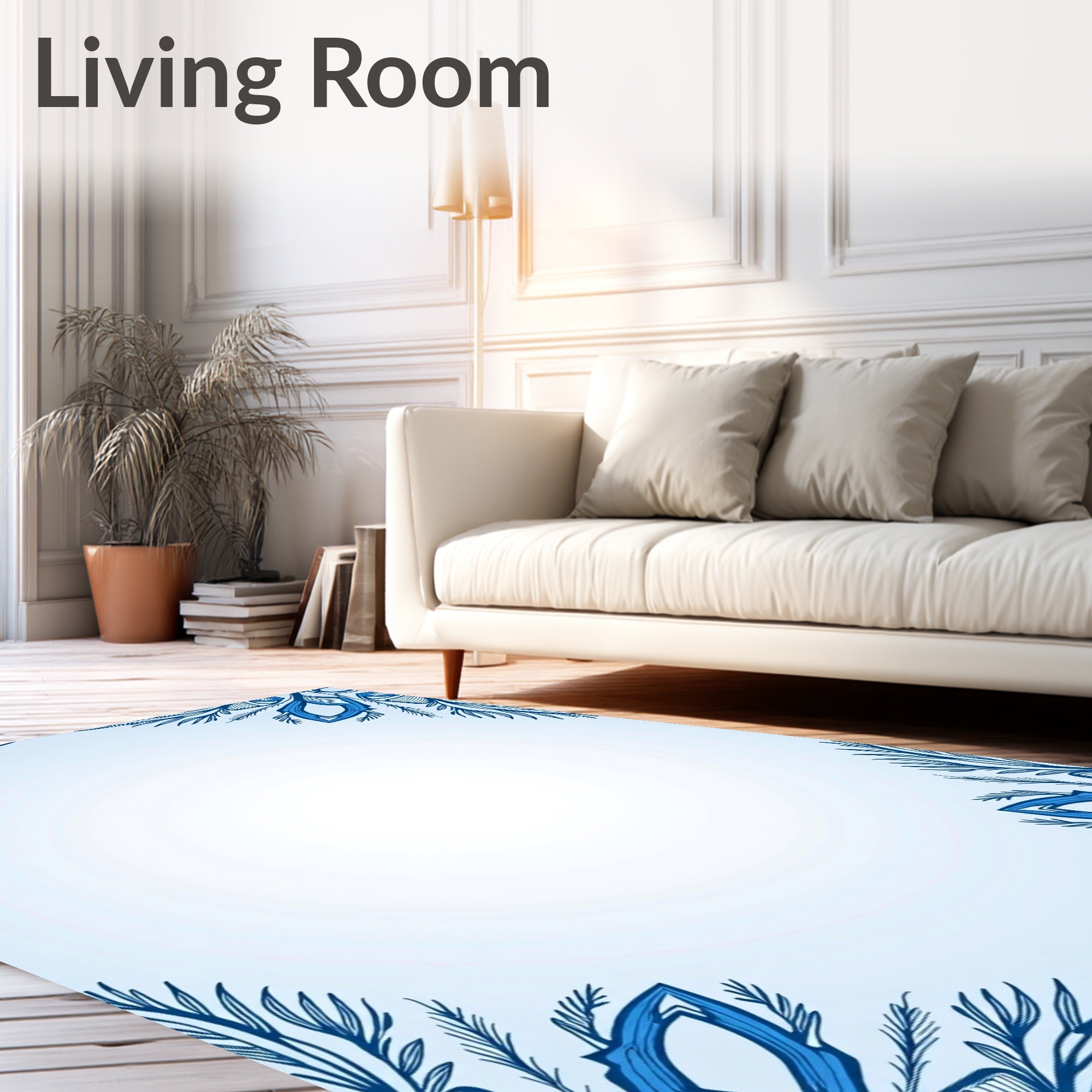 Cool Blue Floral Corner Medallion Rug