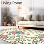 Elegant Pink Teal Floral Scrollwork Design Rug