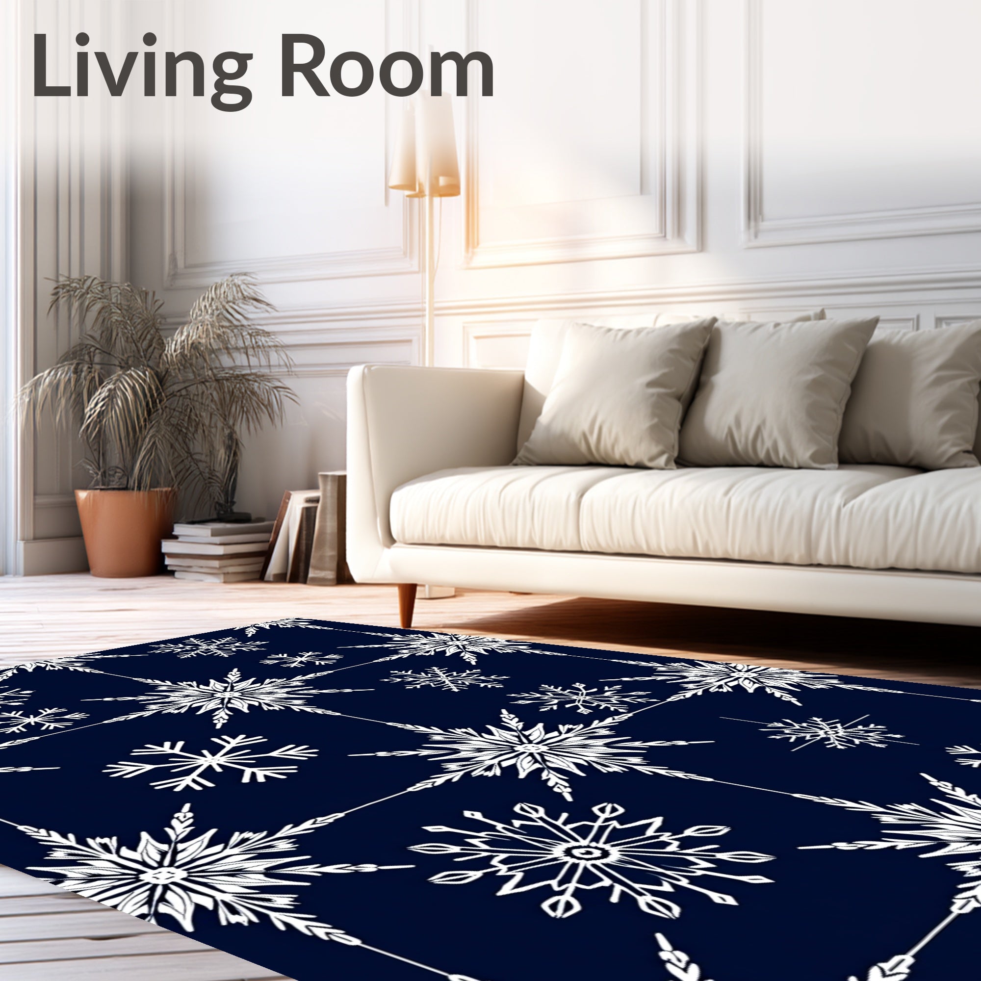 White Snowflake Lattice Navy Rug