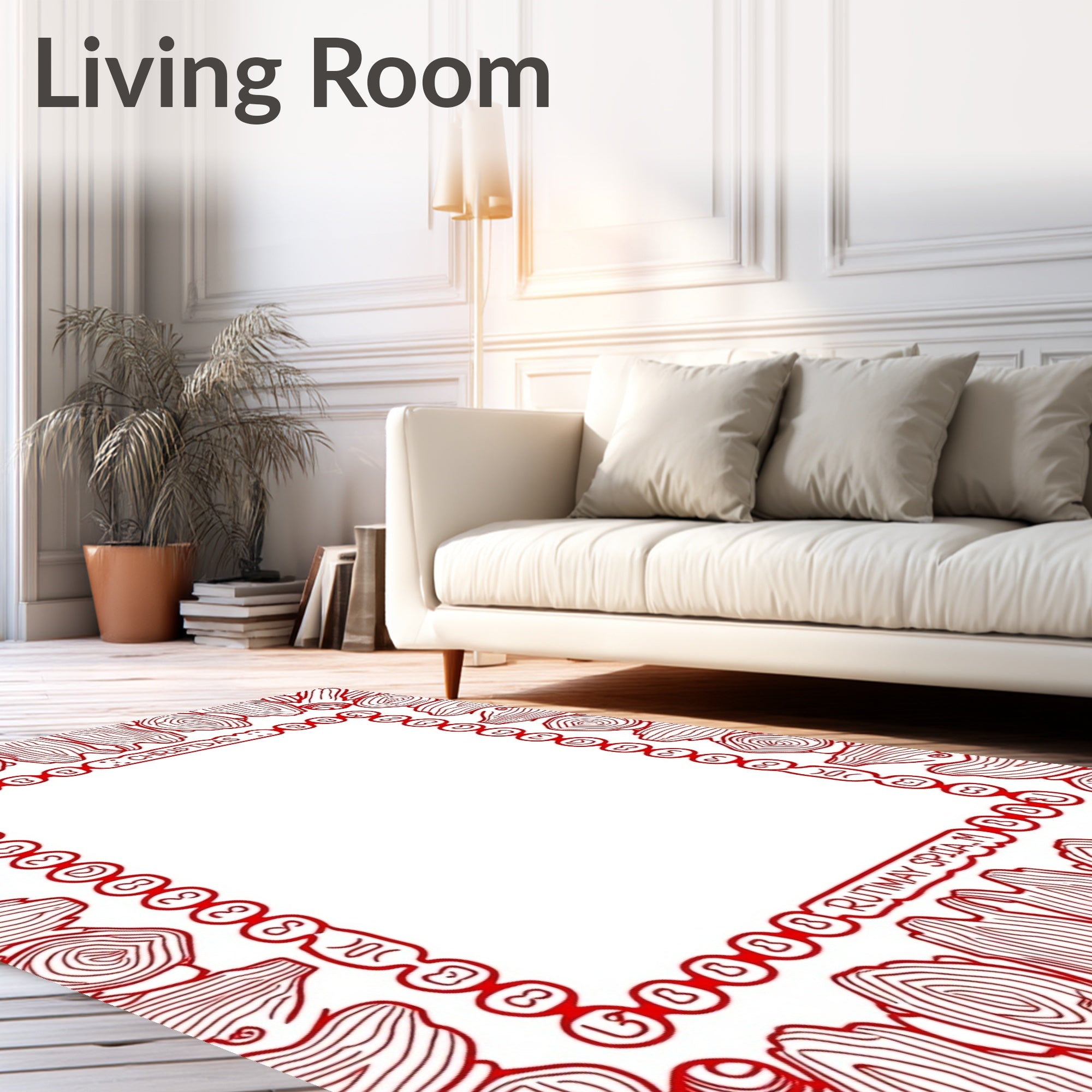 Crimson Wood Grain Circle Border Rug