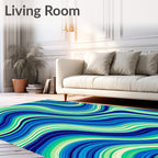 Abstract Wavy Blue Green Strands Rug