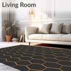 Black Gold Hexagonal Geometric Design Rug