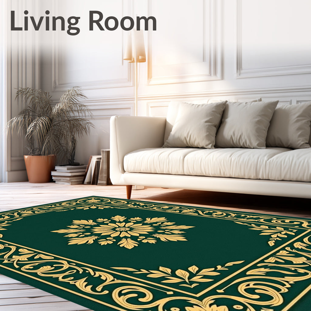 Elegant Gold Floral Border Design Rug