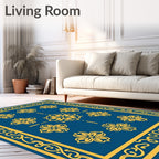 Royal Blue Yellow Floral Medallion Rug