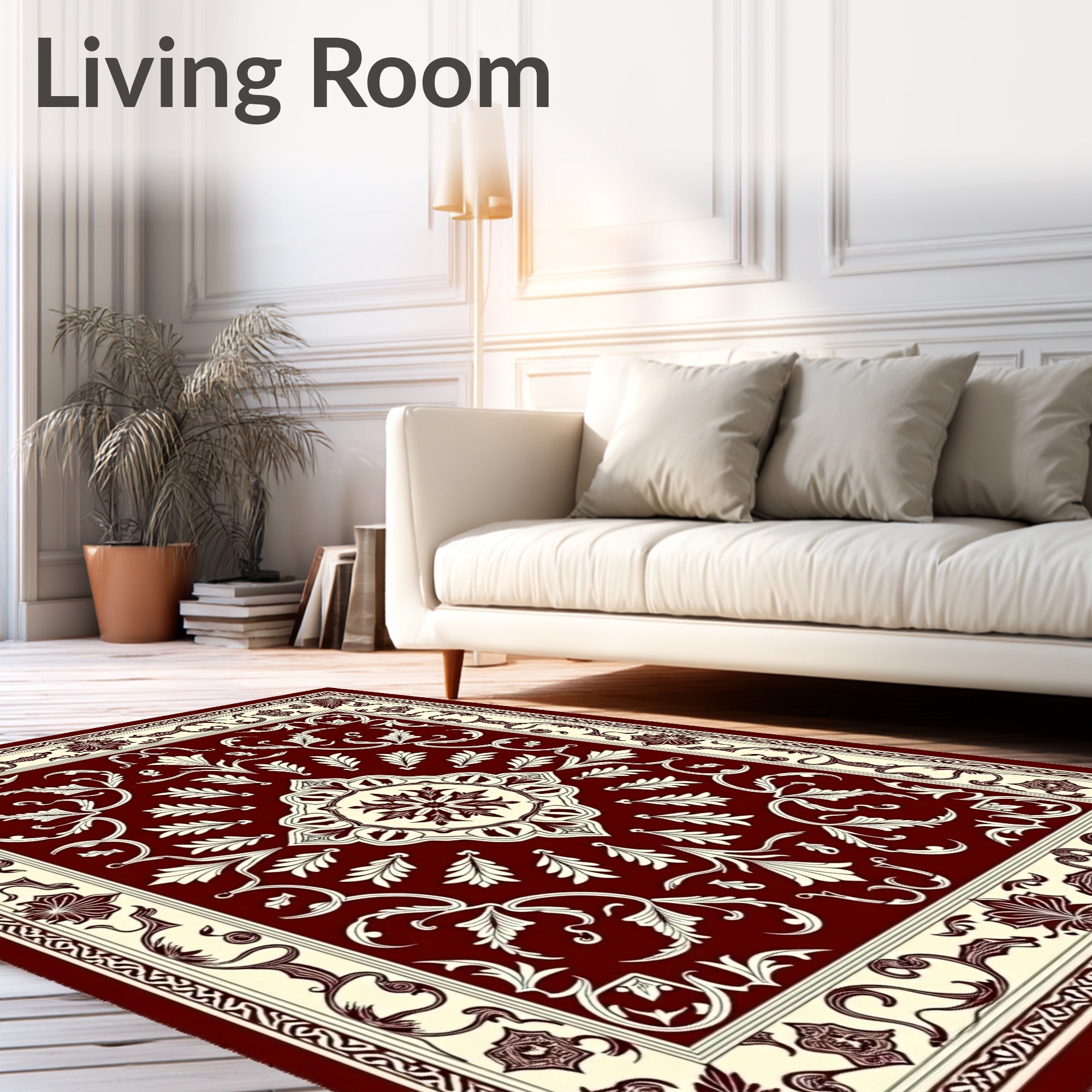 Classic Floral Vine Red Cream Rug