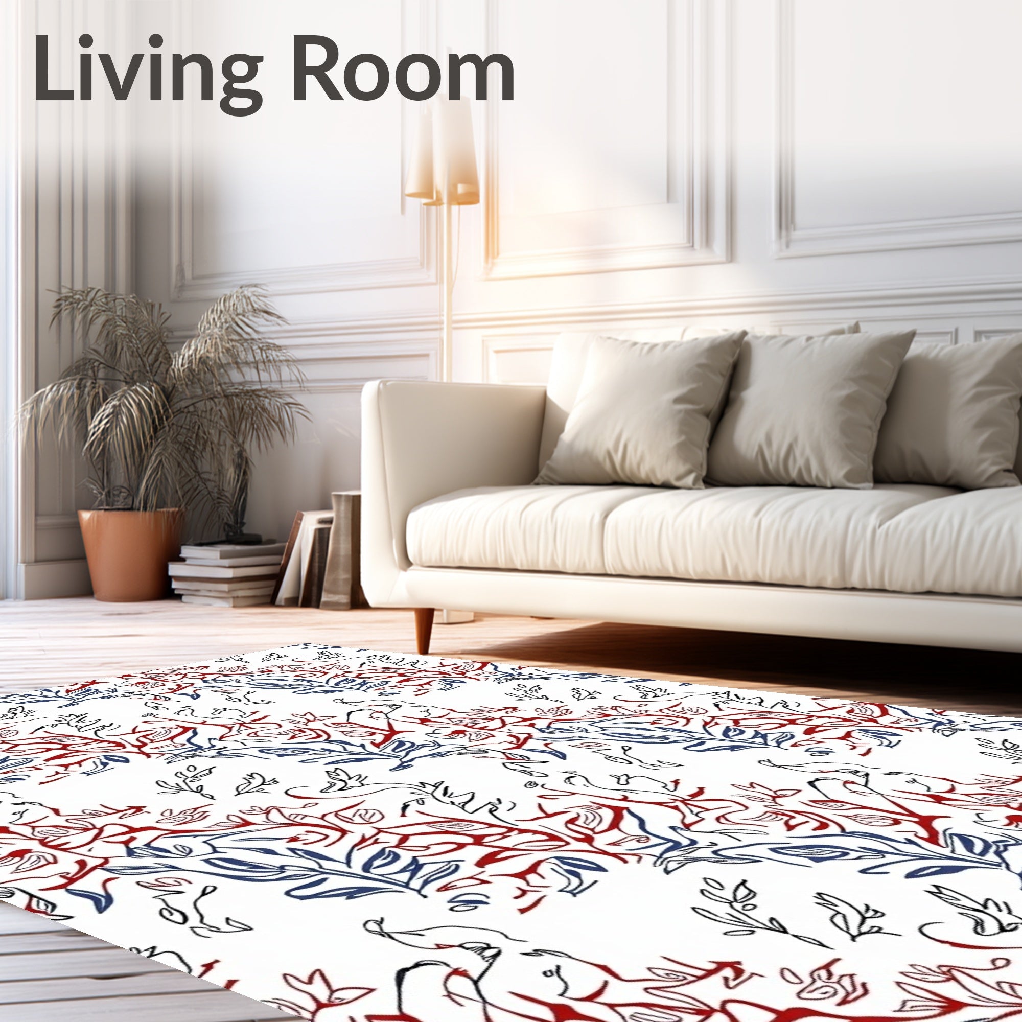 Red Blue Abstract Branch Pattern Rug