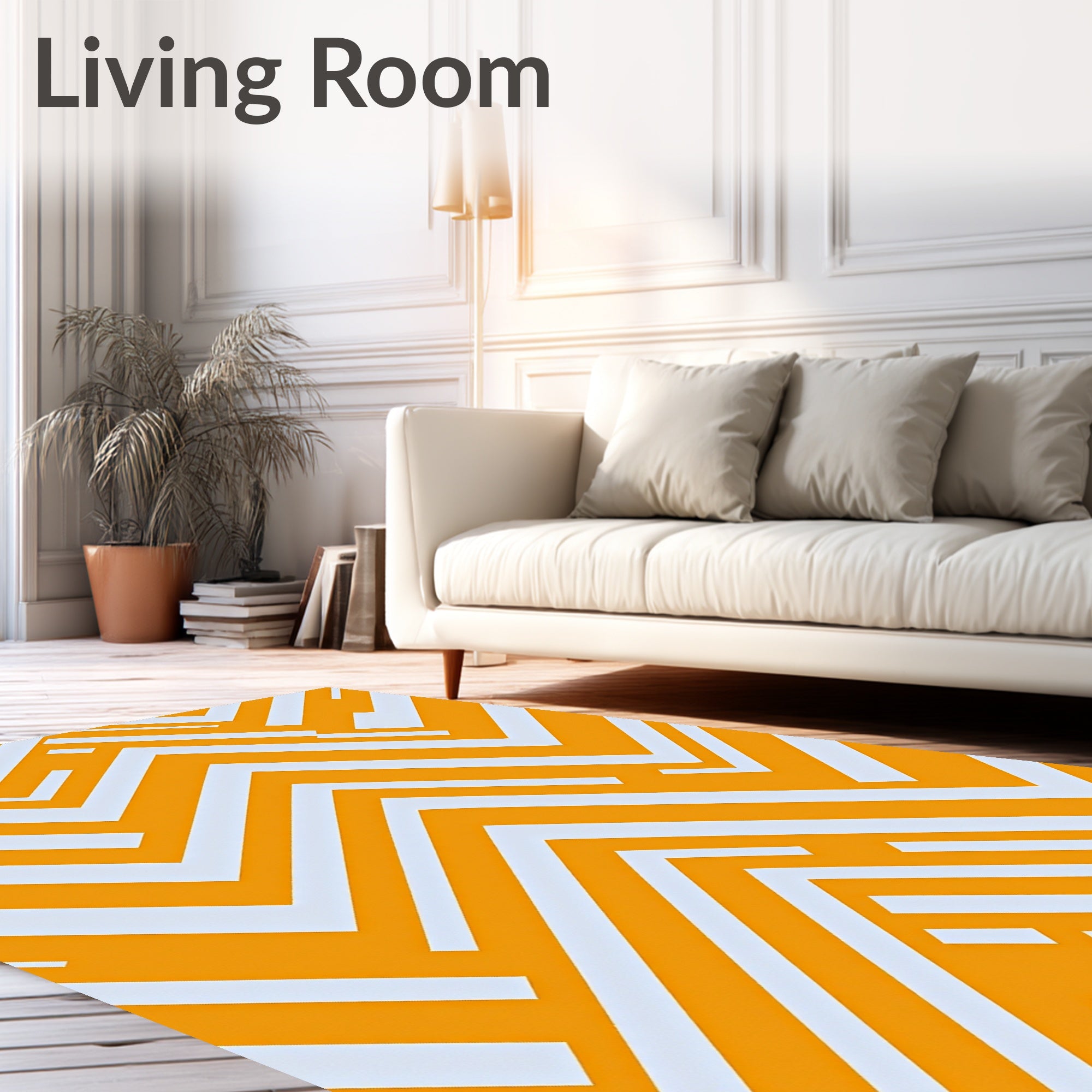Modern Geometric Orange and White Zigzag Rug
