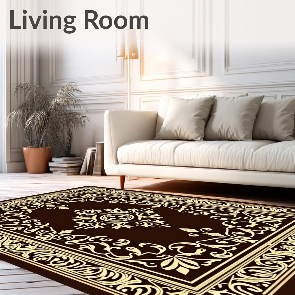 Elegant Swirls and Floral Border Design Rug