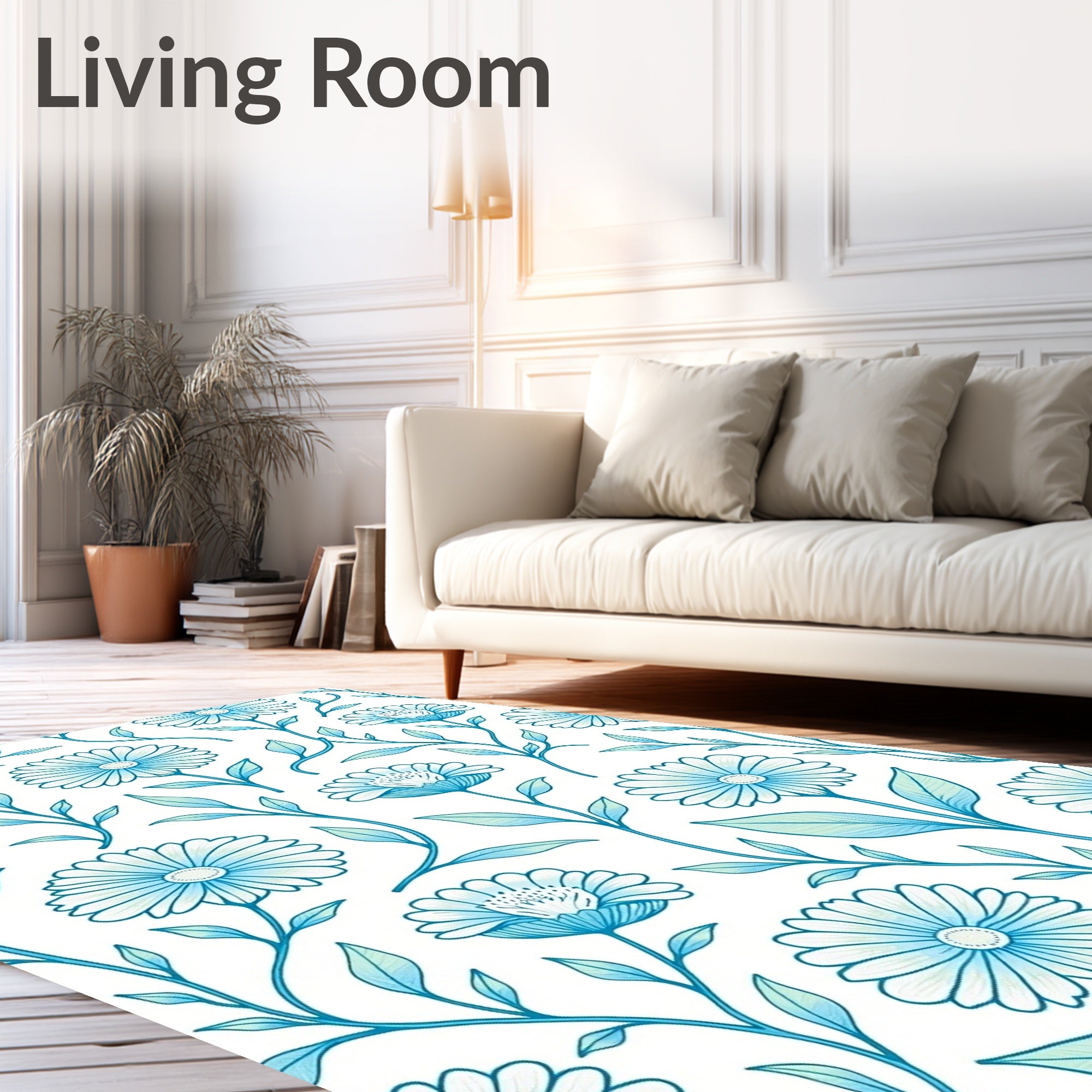 Elegant Floral Vine Blue Pattern Rug